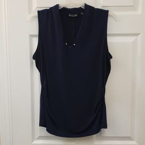 7th Ave Design Studio New York & Co, Navy Sleeveless Blouse with Gold Metal Neck